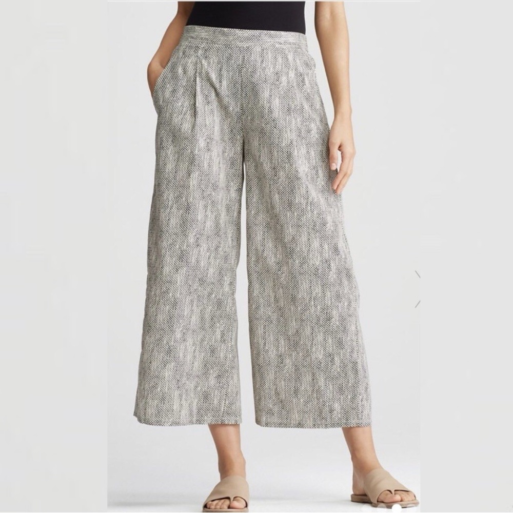 Eileen Fisher 100% Organic Cotton Chain Snake Print Wide Leg Culotte Pants large